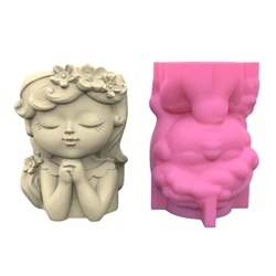 Flower Pot Silicone Mold Prayer Girl Succulent Planter Concrete Mold DIY Craft