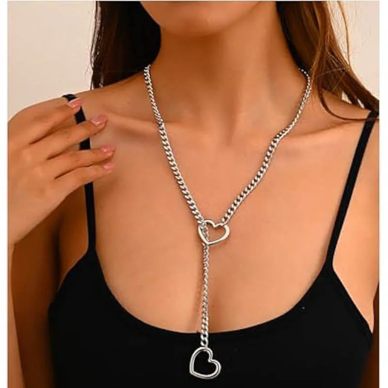 Retro Punk Metal Chain Necklace Trendy Hip-hop Simple Heart for Men and Women Couple Necklaces