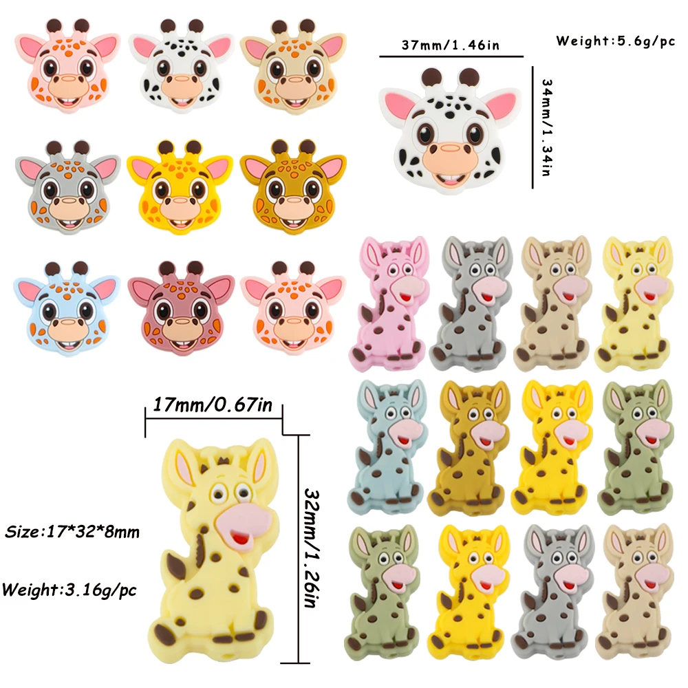 8 Stück Giraffe Silikon Fokus Tierperlen für DIY Schmuckherstellung personalisieren Ohrringe Halskette Armband Schlüsselanhänger Zubehör