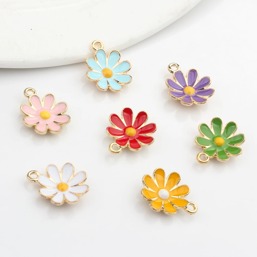 Zinc Alloy  Mini Enamel Daisy Flowers Charms 20pcs /lot 18mm For DIY Fashion Jewelry Earrings Making Accessories