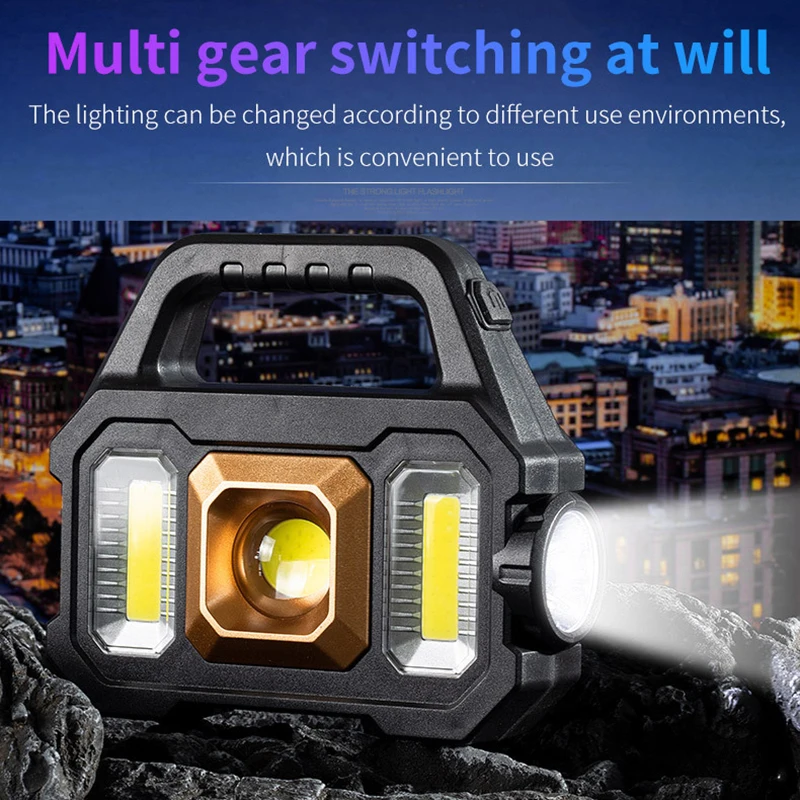 Multifunctional Searchlight Near And Far Light Fishing Outdoor Lighting Solar Power Charger Strong Light Cob Portable Flashlight