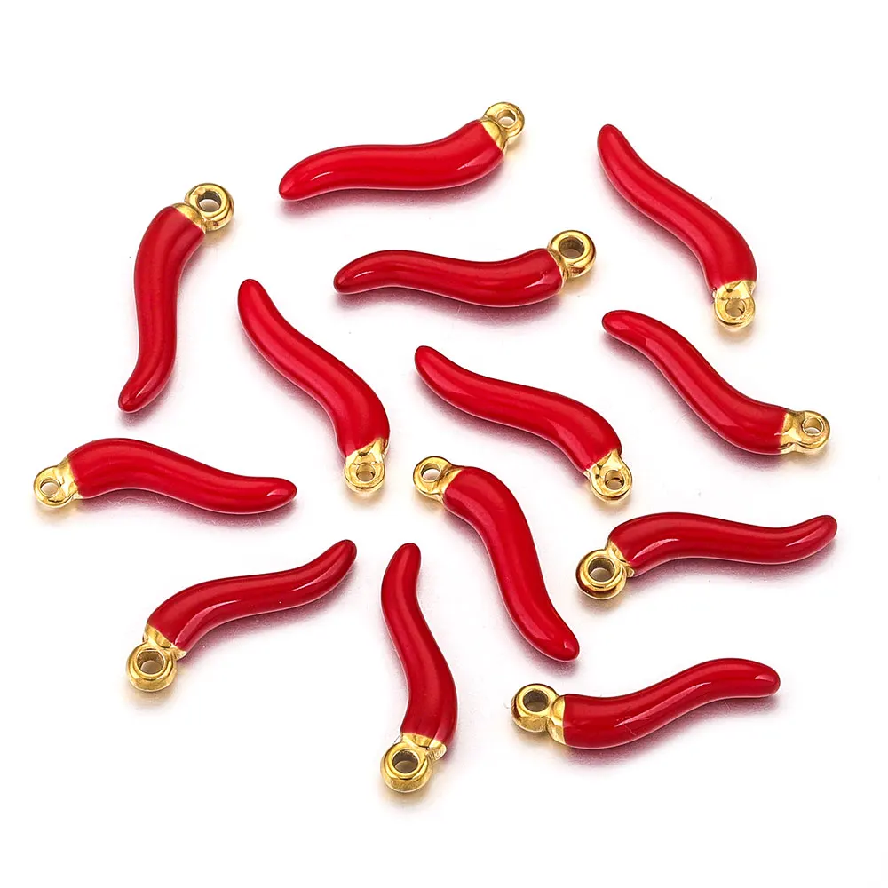 5 uds. De dijes de pimiento rojo de acero inoxidable, bonitos Retro para pulsera DIY, collar, pendientes, accesorios para hacer joyería artesanal, venta al por mayor
