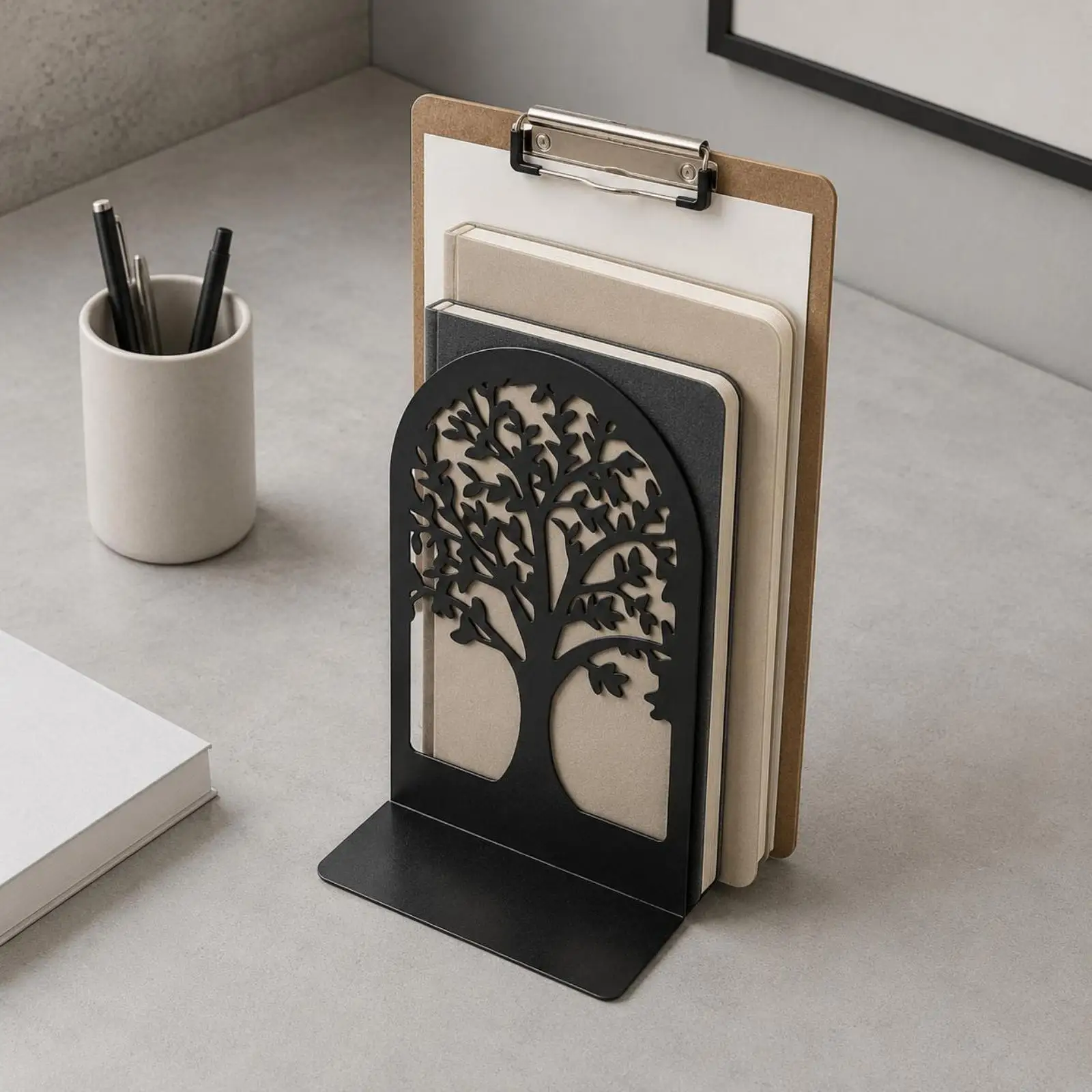 Metal Bookend Pair Arched Arched Treetop Cutout Bookend Black Metal Bookends