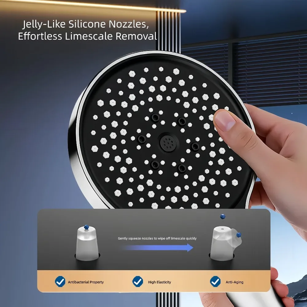 Matte Black & Chrome Silver Shower Head Set,  Boost Panel, 3 Modes for High-Rise, with 2m Explosion-Proof Hose & No-Drill Holder