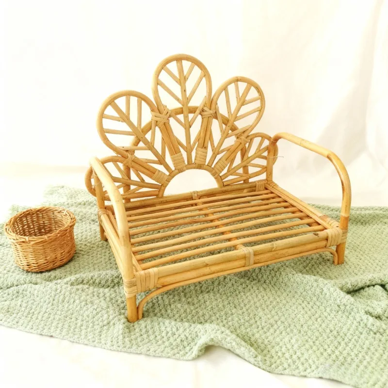 Rattan Bench Vietnam-Sourced Newborn Photography Props Practical Posing Furniture for Baby Studio Shoots and Growth Record Use
