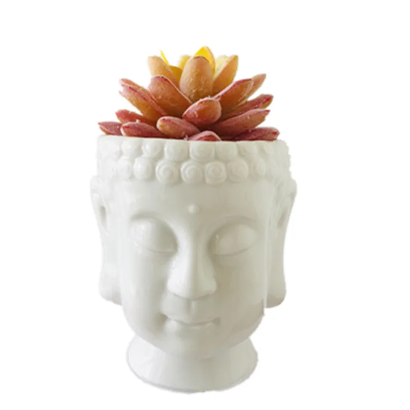 New Buddha head Planter Vase Mould Cement Plaster Clay Resin Craft Cement Flower Pot Making Silicone Candle Holder Molds