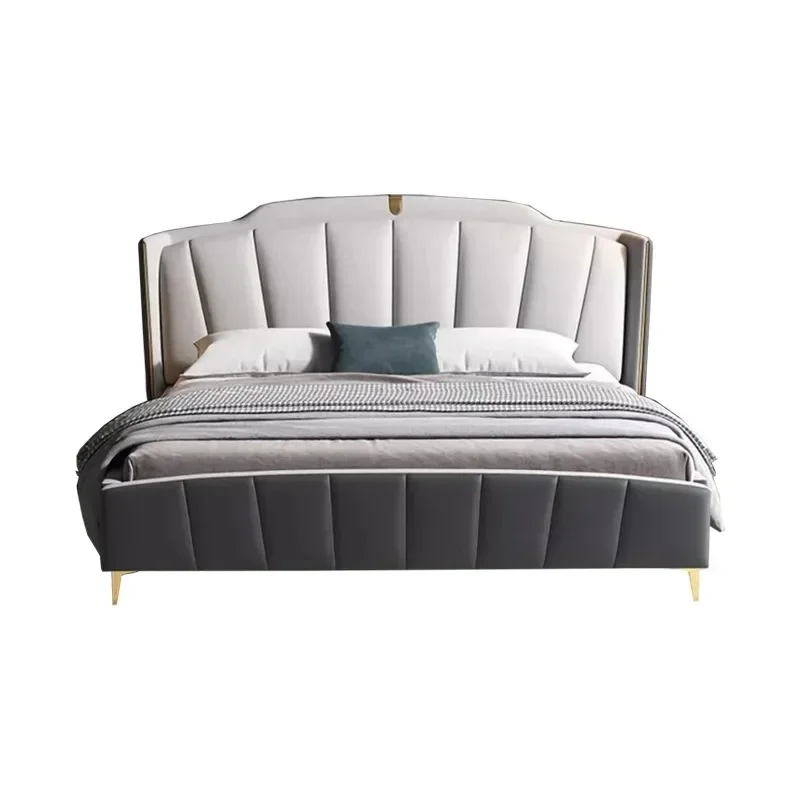 

Italian light luxury leather bed modern simplicity