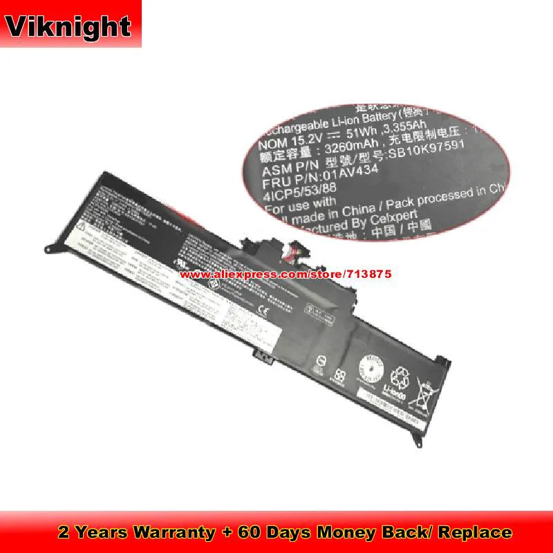 Genuine 01AV434 Battery SB10K97591 for Lenovo ThinkPad New S1 2018 Yoga 370 260 X380 12 X260 X38020LH000SGE 15.2V 3260mAh 51Wh