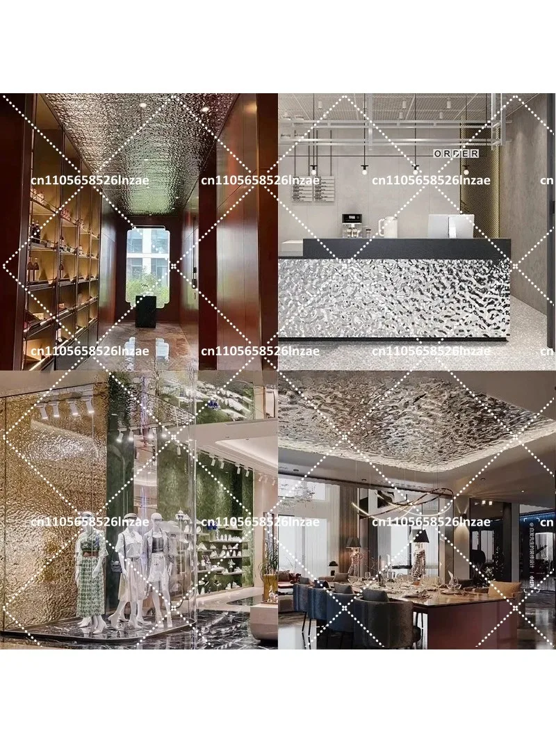 0.6mm Extra Thick Stainless Steel Water Ripple Ceiling Wallpaper, Modern Metallic Finish for Living Room & Kitchen