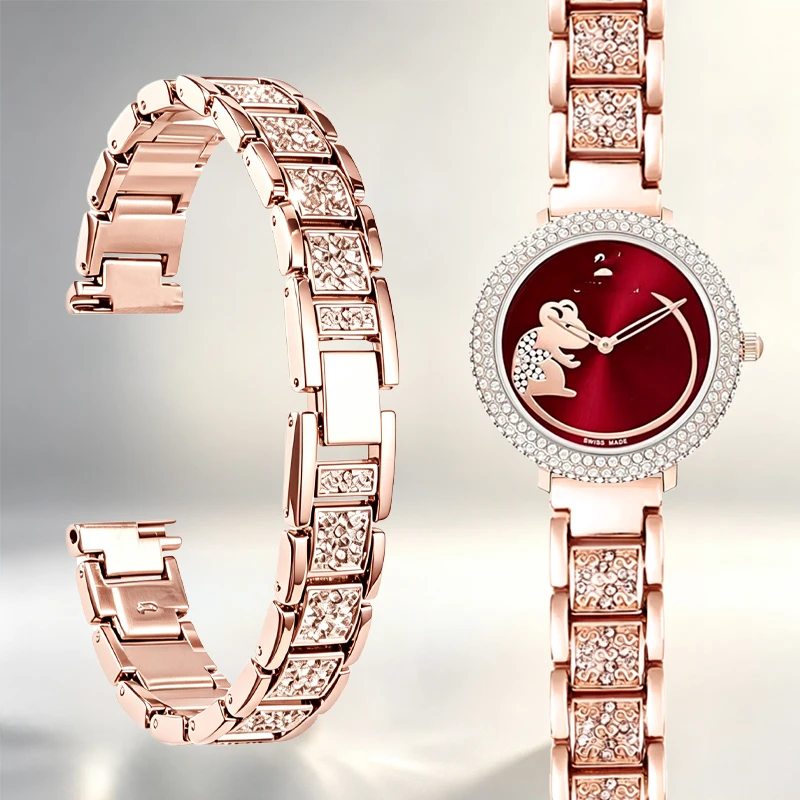 Diamond-studded metal watch strap for women in stainless steel - for Swarovski crystal model 5519226 5484067 watchband