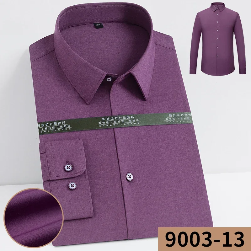 

Bamboo Fiber solid color elastic Long Sleeve Shirt for men slim fit formal plain shirt soft business clothes office white shirts
