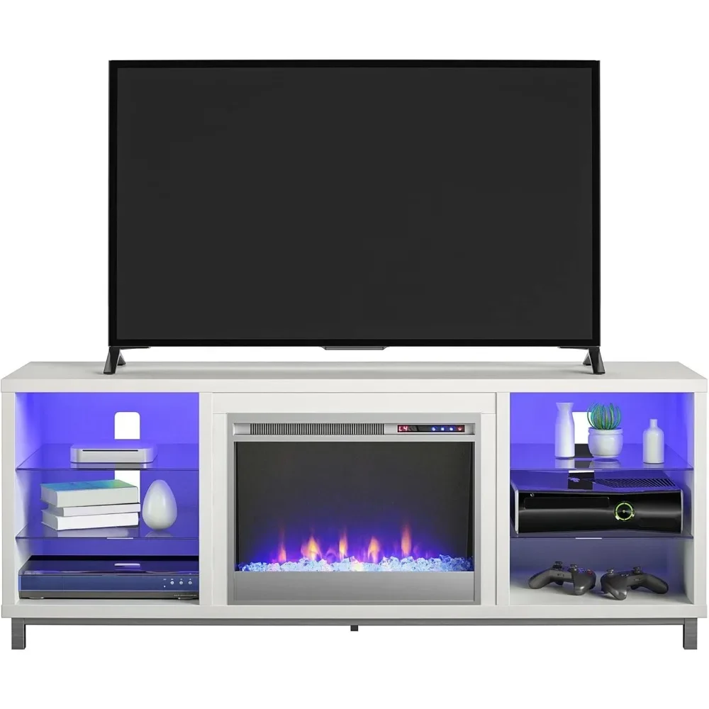 Fireplace TV Stand for TVs, Replaceable Electric Fireplace Insert Heater, Timer, Color Changing LED Lights, Fireplace TV Stands