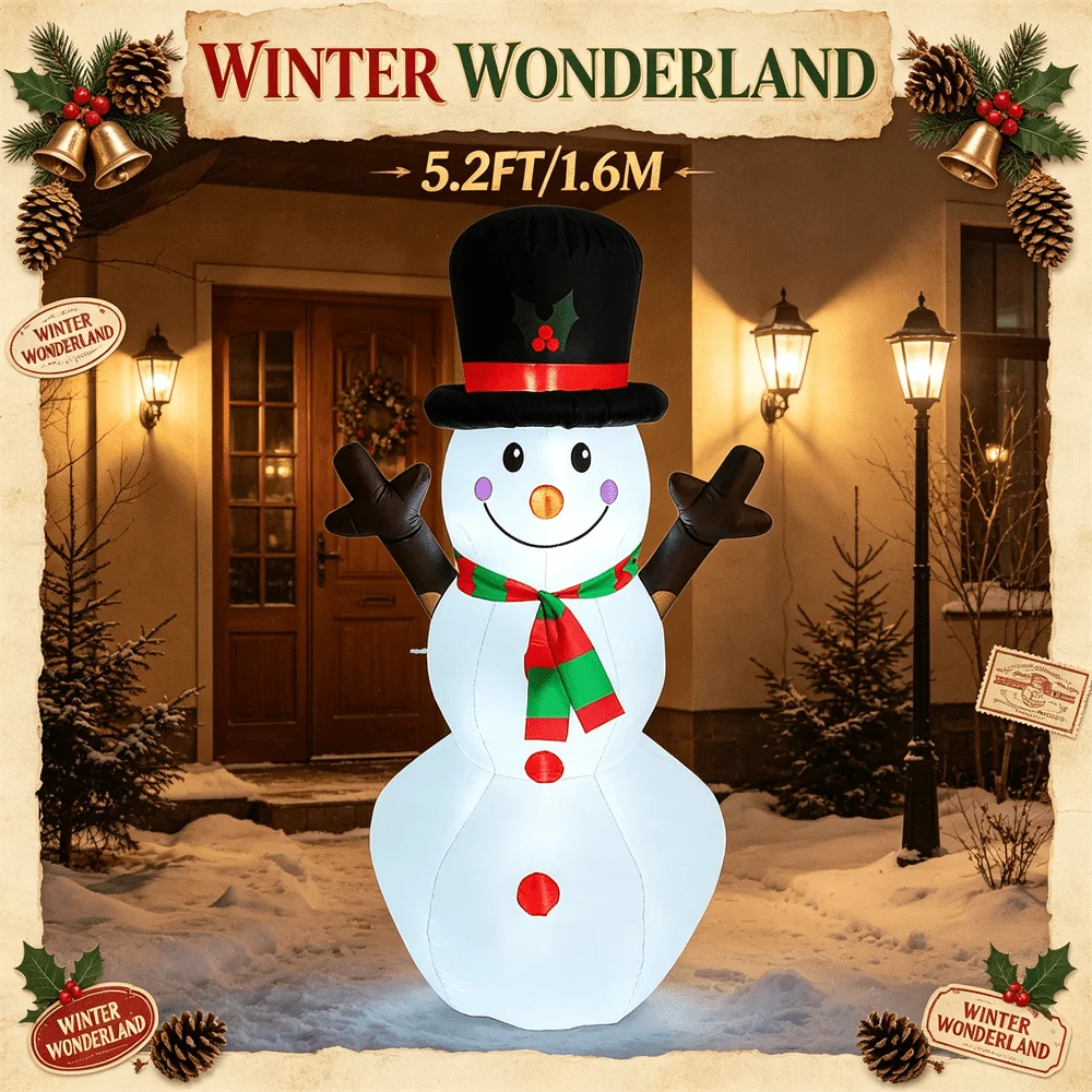5.2FT Lighted Christmas Inflatable Model Snowman Outdoor Holiday Decoration with Built-in LEDs for Yard Garden Lawn Winter Decor