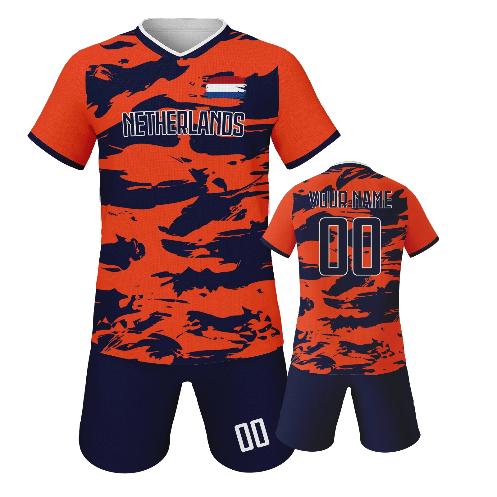 Aangepaste Nederlandse voetbalshirt voor kinderen Gepersonaliseerde voetbaltenue met naamnummer Jeugdonametoutfit Sneldrogend trainingspak 3-14Y