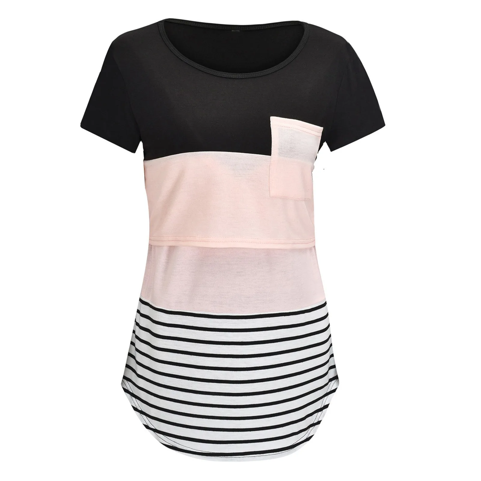Neue Mutterschaft Kleidung Casual Tops Stillen Für Stillen T Shirt Gestreiften Druck Frauen Mutterschaft Kurzarm Mutterschaft Bluse – Detail 7
