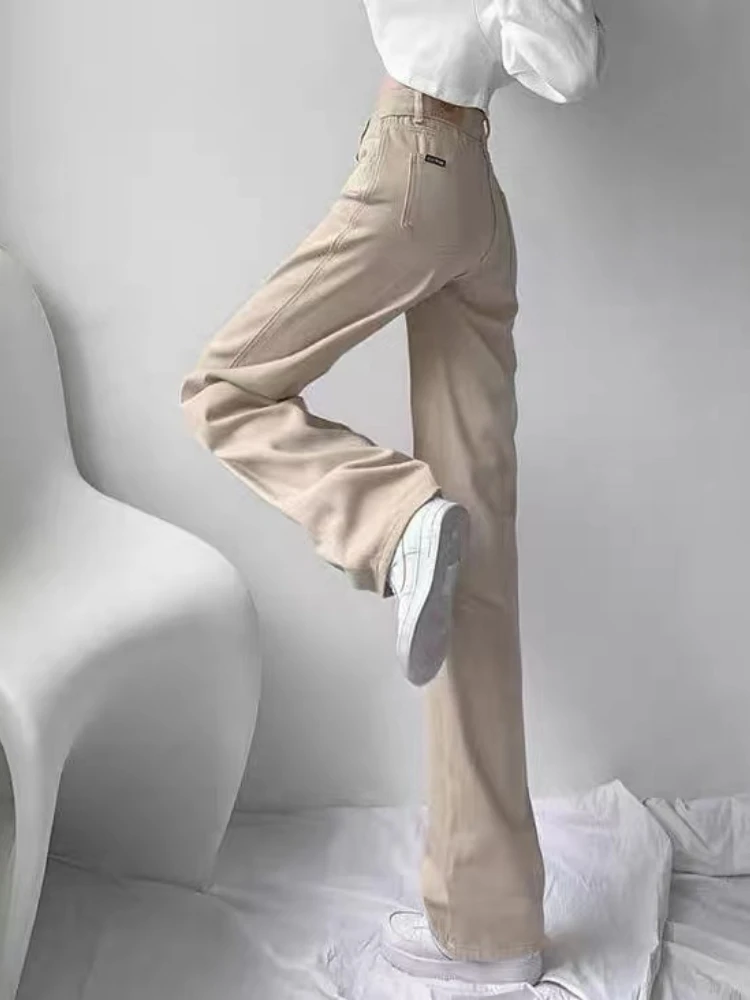 

Khaki Straight Leg Jeans Women's Slimming High Waist Casual Wide Leg White Pants Trendy Spring Autumn New Arrival