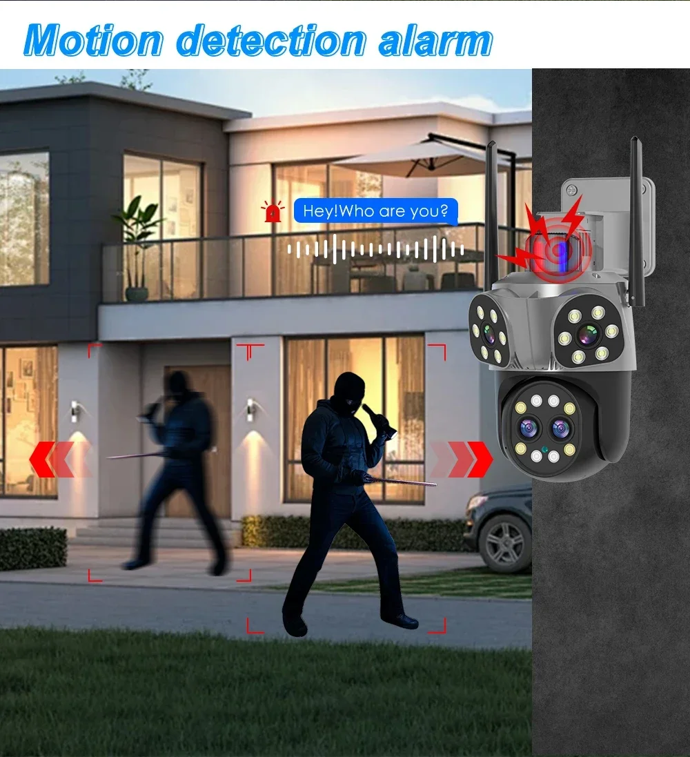 UPS 4K WIFI Camera Outdoor Four Lens Three Screen CCTV 10x Zoom Night Vision Video Surveillance Power Outage Continues To Work