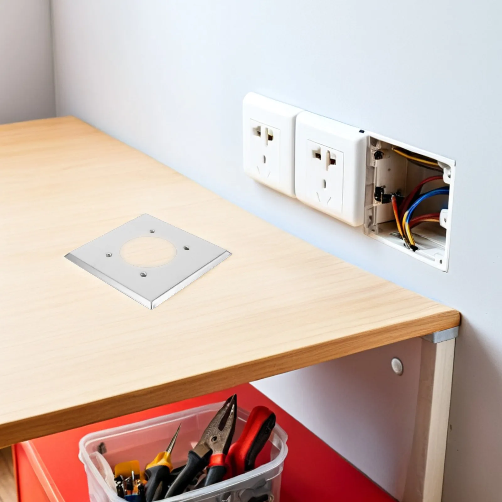 Stainless Steel Receptacle Wall Plate with 2.13 Inch Round Hole Unbreakable Decorative Outlet Cover for Bedroom Kitchen Bathroom