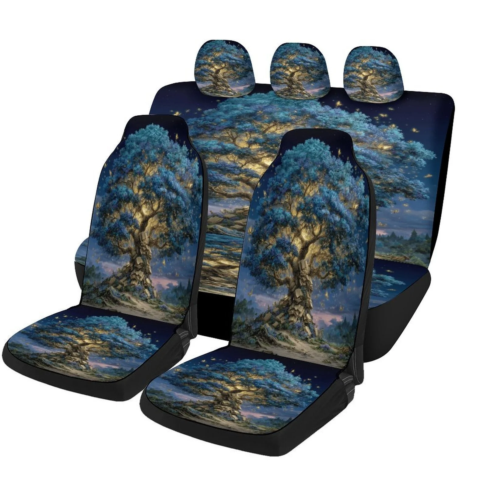 Enchanted Tree Glow Car Seat Cover Set - High-Quality, Trendy Novelty Design For Most Cars, Full Set For 2 Front & Rear Seats, M
