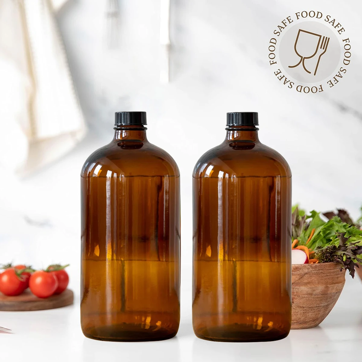 

2pcs Amber Glass Growler Jugs with Airtight Seal Lid, Kombucha Bottles for Wine Cider Home Brewing Juice Storage, 1 Liter 32 Oz