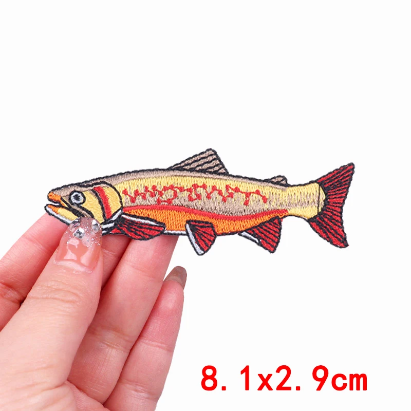 Fisch- und Forellen-Stickerei-Aufnäher für Kleidung, Outdoor, Wave Japan, Lucky Fish Patch, Aufnäher zum Aufbügeln, thermoadhäsiver Aufnäher – Detail 23