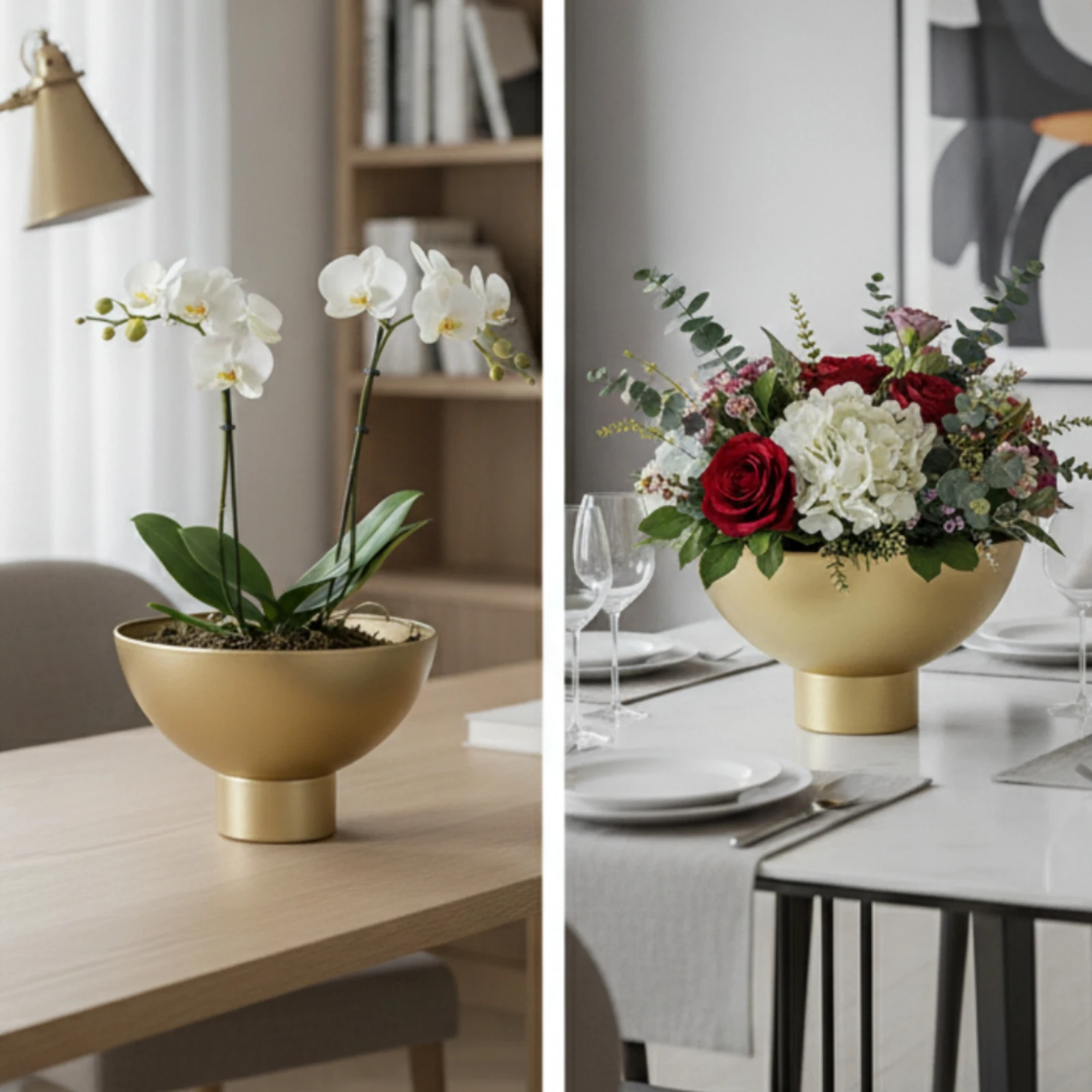 Metal Planter with Pedestal Tabletop Metal Flower Pot Bowl Planter Minimalist Table Centerpiece Decorative for Indoor