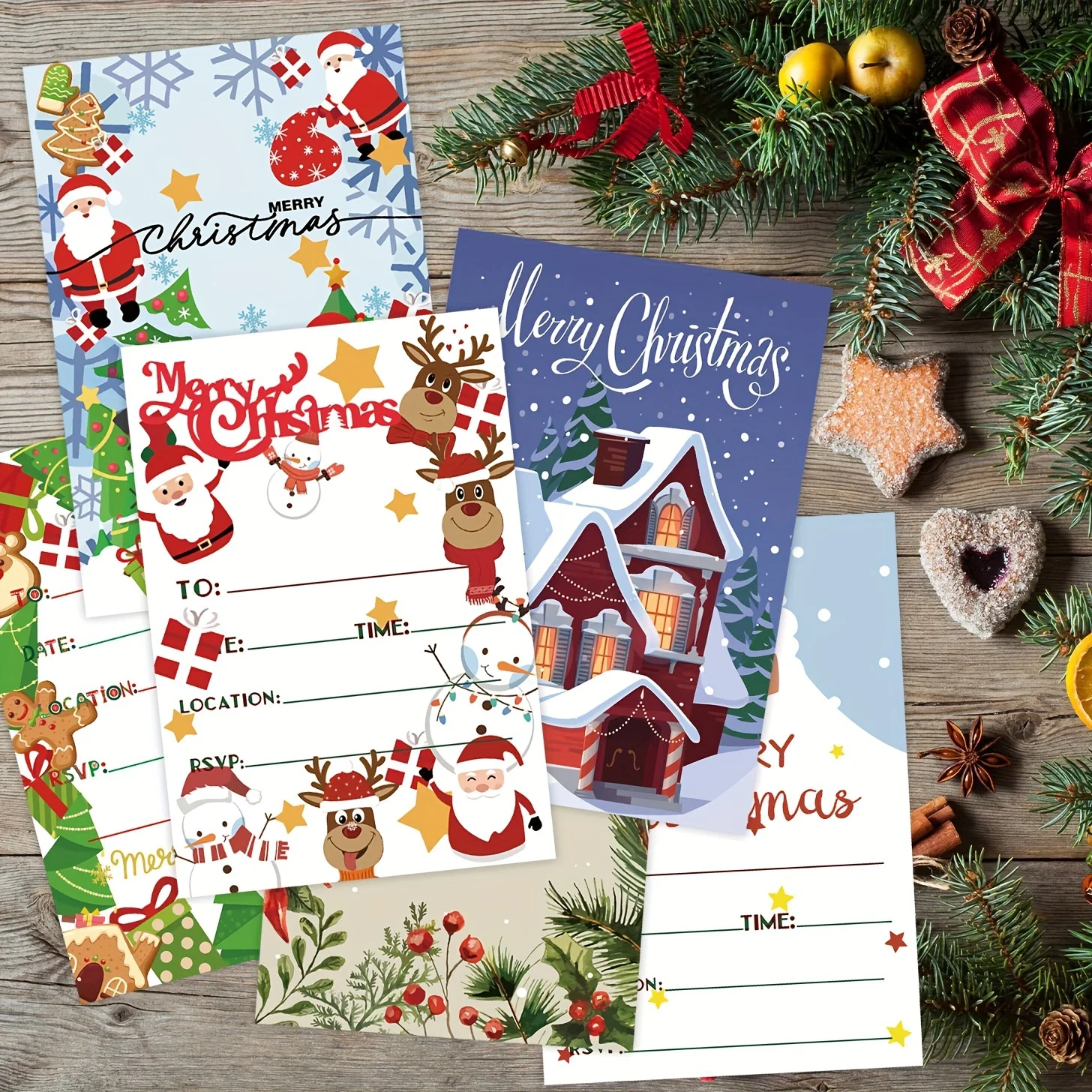 

12/24pcs/Pack Christmas Double-sided Printed Greeting Cards, Party Invitation Cards, Holiday Blessing Cards Sets