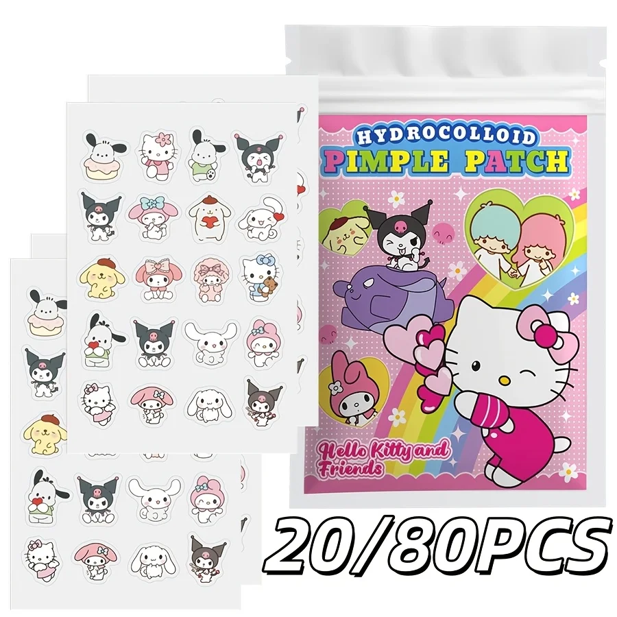 20/80PCS Sanrio Hello kitty Cartoon hydrocolloid acne patch - facial decorative sticker - covers blemishes and acne scars.
