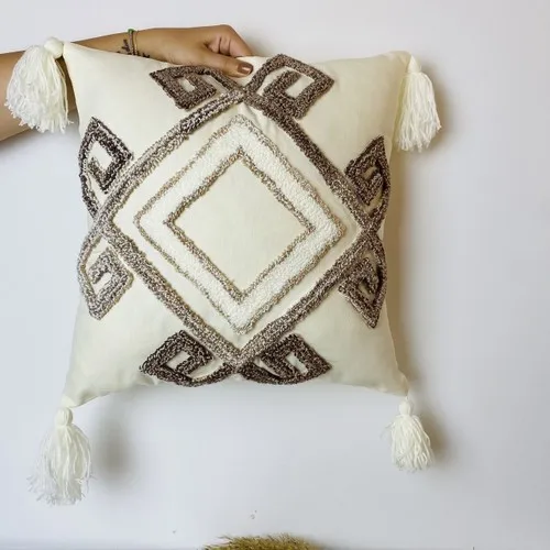 Softline Brown Punch Embroidered Pillow decorate