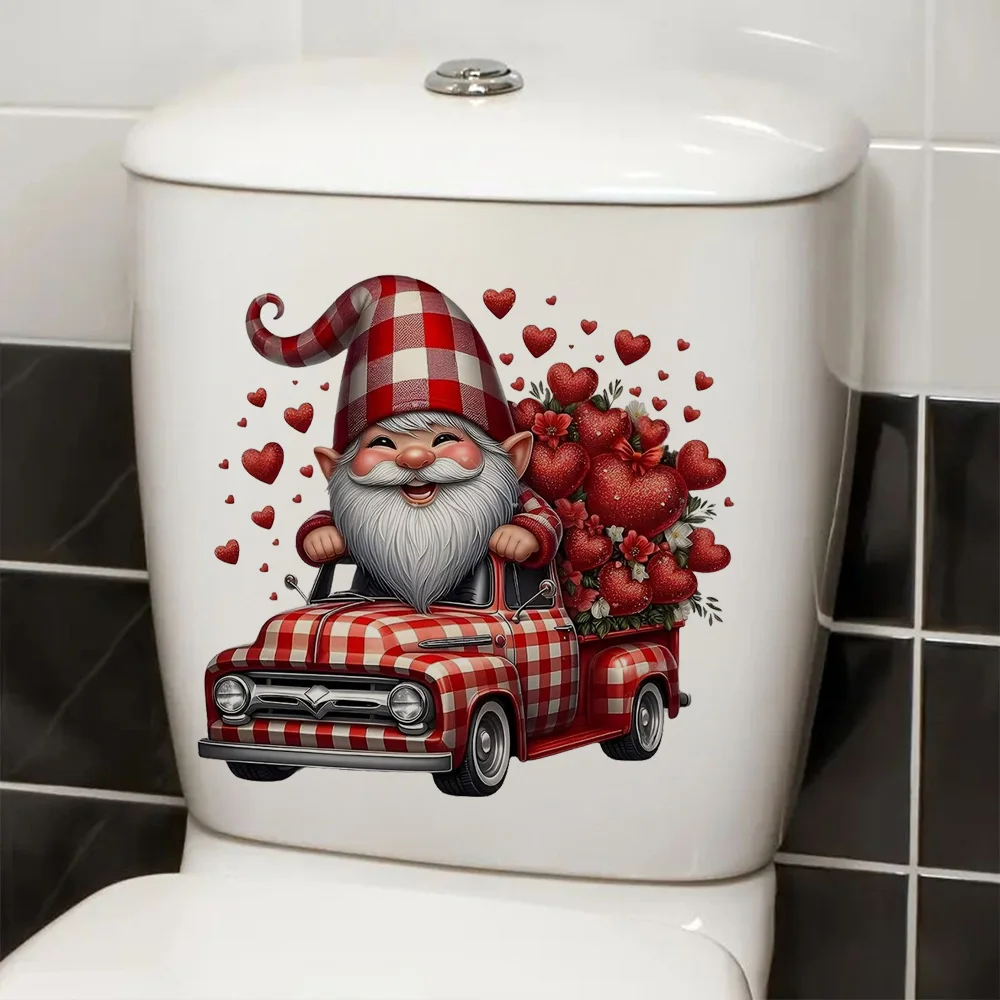 Gnome with Heart Balloon & Truck Self-Adhesive Stickers, Bedroom Entryway Living Room Porch Home Decoration Wall Stickers