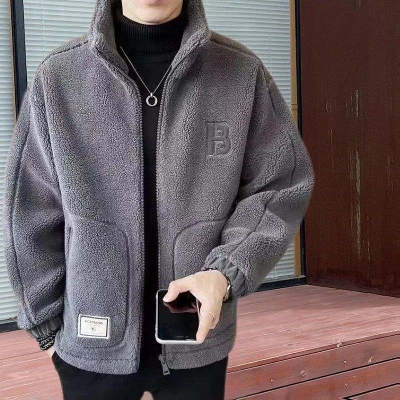 Men's Stand Colar Jackets Solid Color Coat Warm Man Outdoor Bomber Jacket Polar Fleece Winter Parkas Youth Clothes Size M 5XL