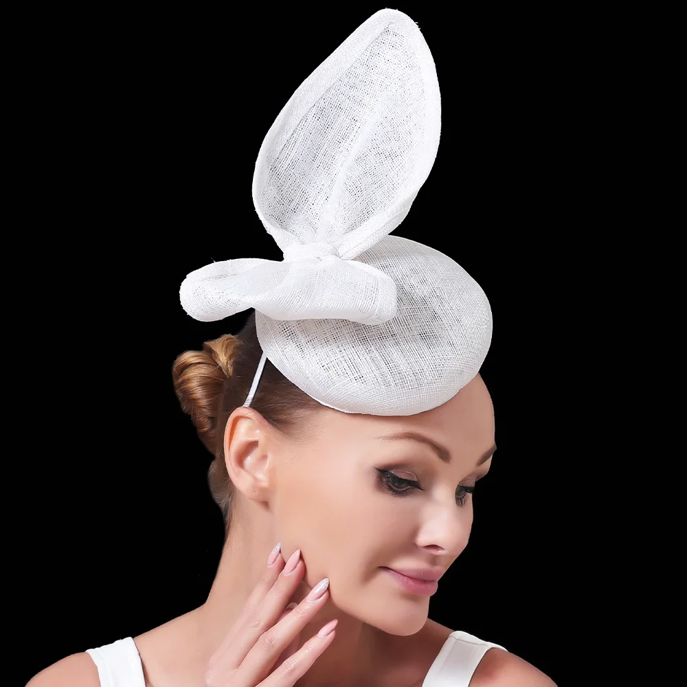 Grey Wedding Bow Fascinator Wedding Hat Chic Women Occasion Church Headpieces Sinamay Chapeau Cap Ladies Party Dinner Headwear