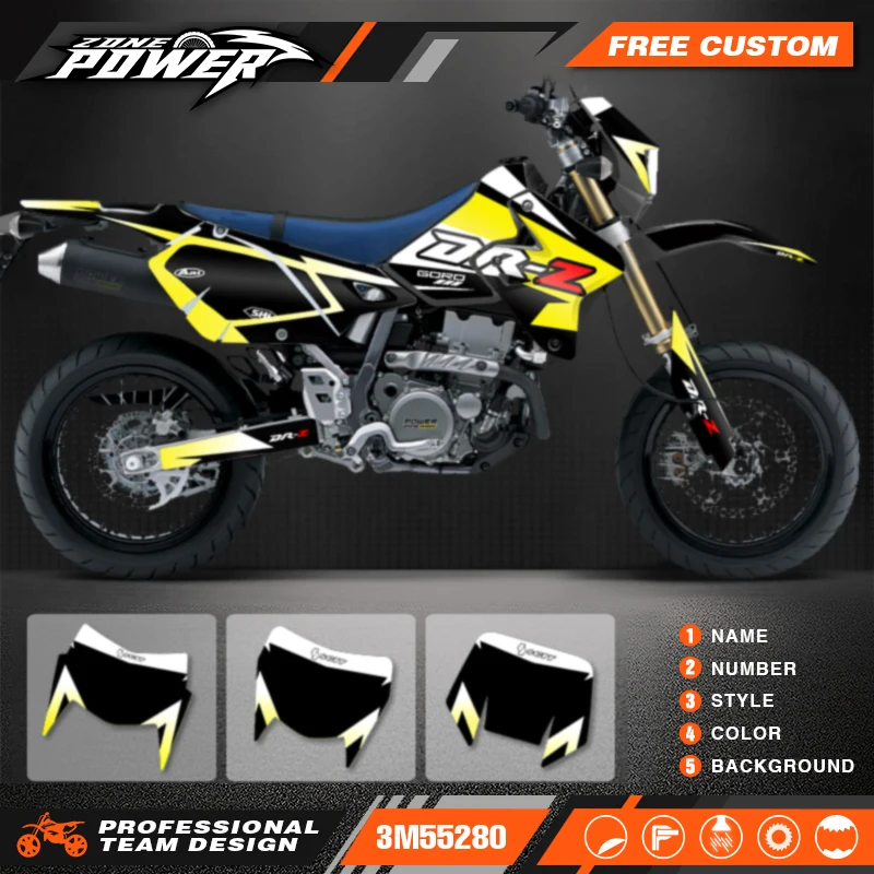 Powerzone Full Graphics Decals Stickers Motorcycle Background For SUZUKI DRZ400 SM S E DRZ 400 SM S E 1999-2022 Custom Number 01