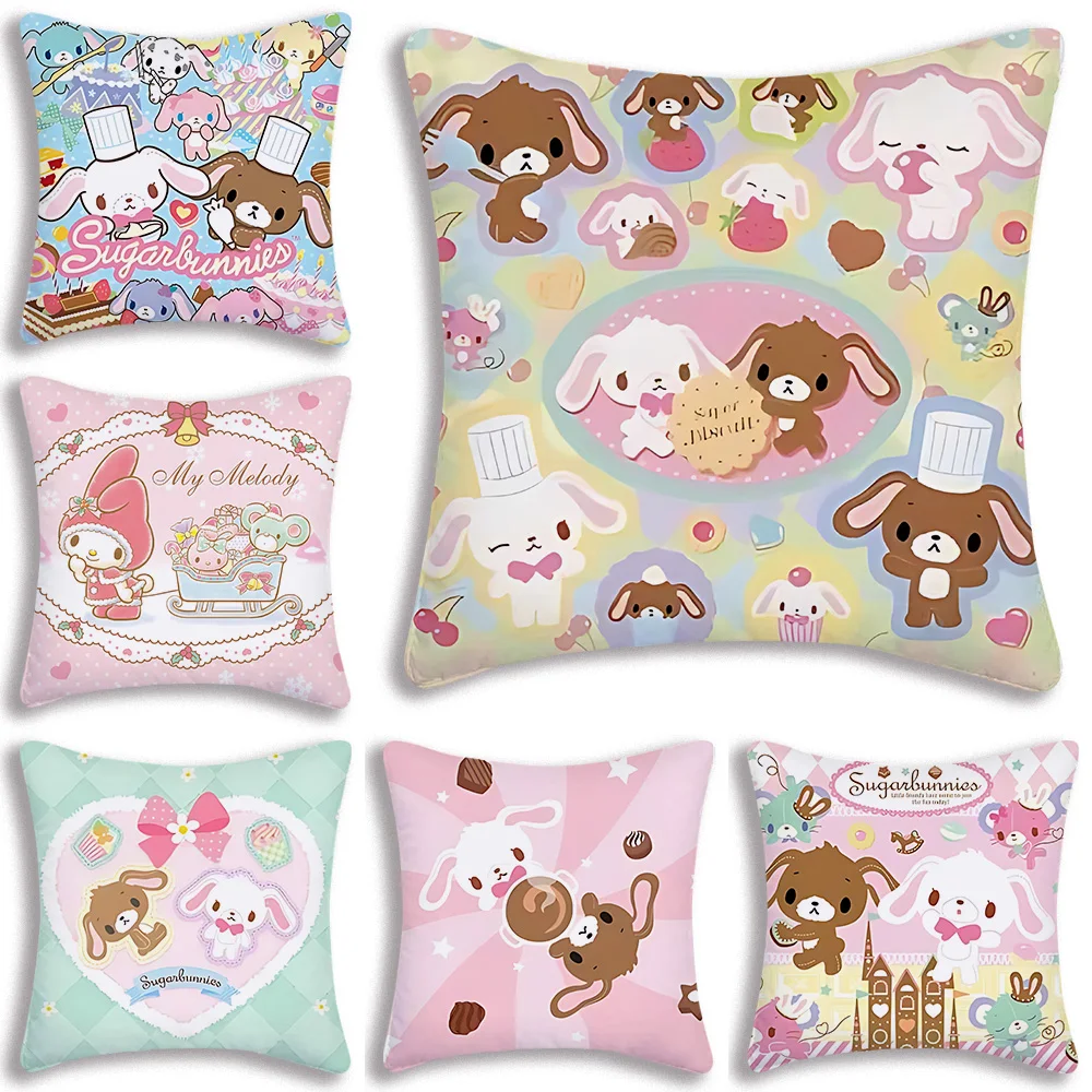 Cartoon Sugarbunnies Kawaii Pillow Covers Cartoon Sofa Decorative Home Double-sided Printing Short Plush Cute Cushion Cover