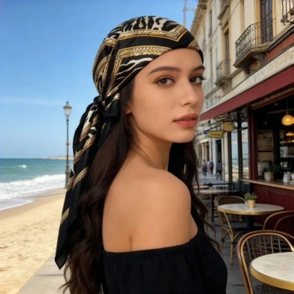 

1PC Bohemian Leopard Print Scarf, 35x35in Lightweight Sand Proof Headwrap, Soft Breathable Neck Wrap for All Seasons Women