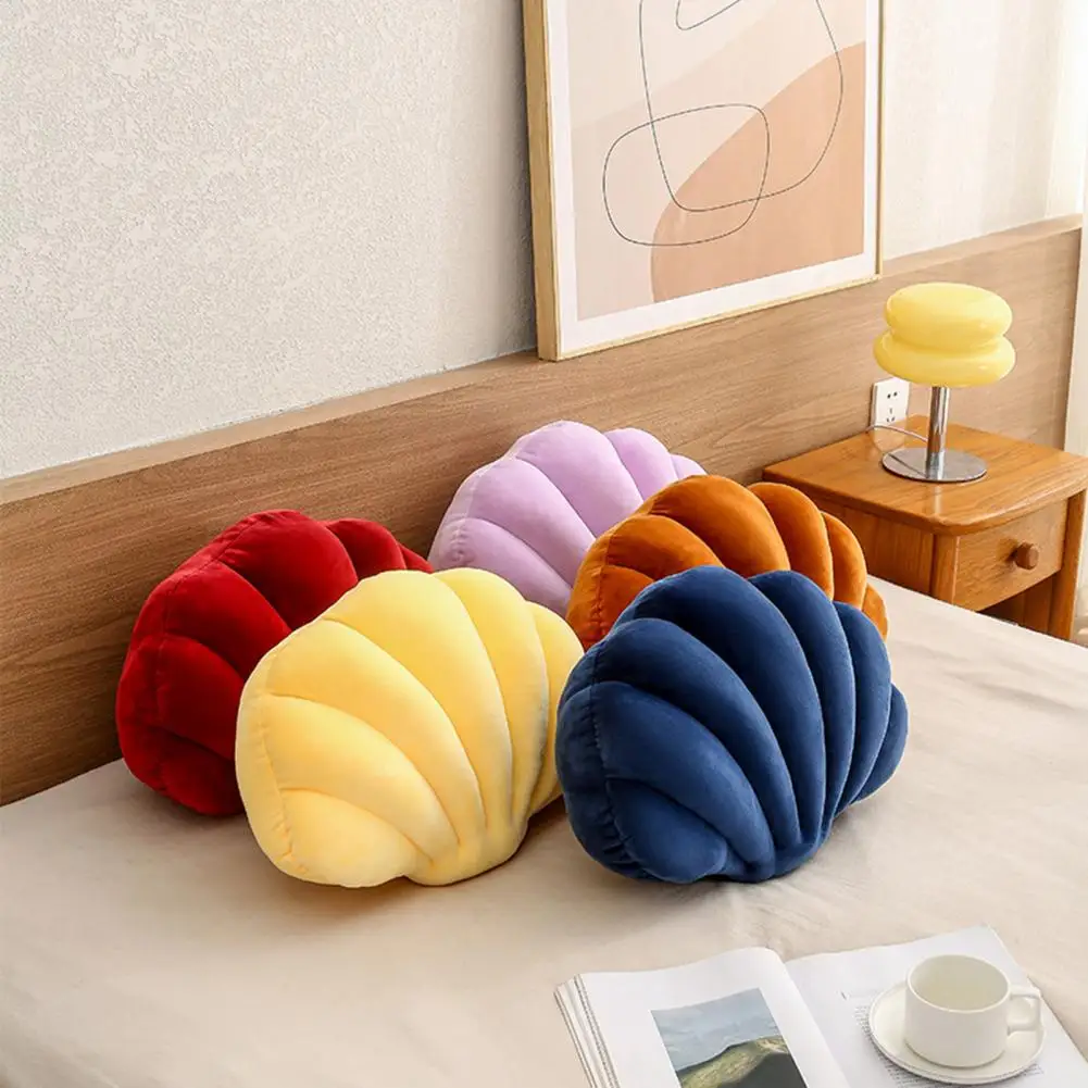 Shell-Shaped Stuffed Pillow Cushion Super Soft Wear Resistant Vibrant Color Seashell Bed Sofa Cushion Home Decoration