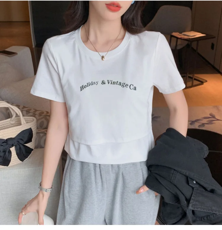 Solid White Letter Printed Cotton Maternity Nursing Tees Breastfeeding t shirts for Pregnant Women Summer Pregnancy T-shirt Tops