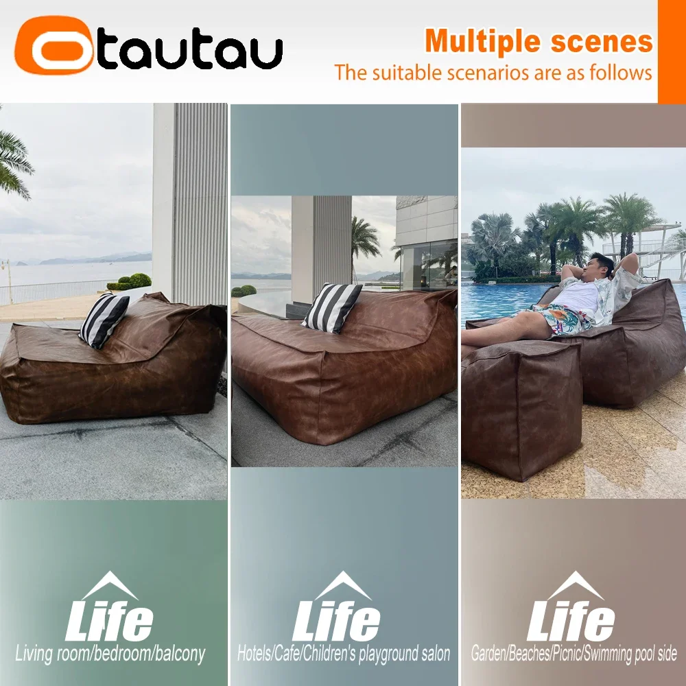 OTAUTAU New Upgraded PU Leather Bean Bag Cover No Filler Has Inner Liner for Sale Home Outdoor Pouf Lounger Sofa Bed Salon SF237