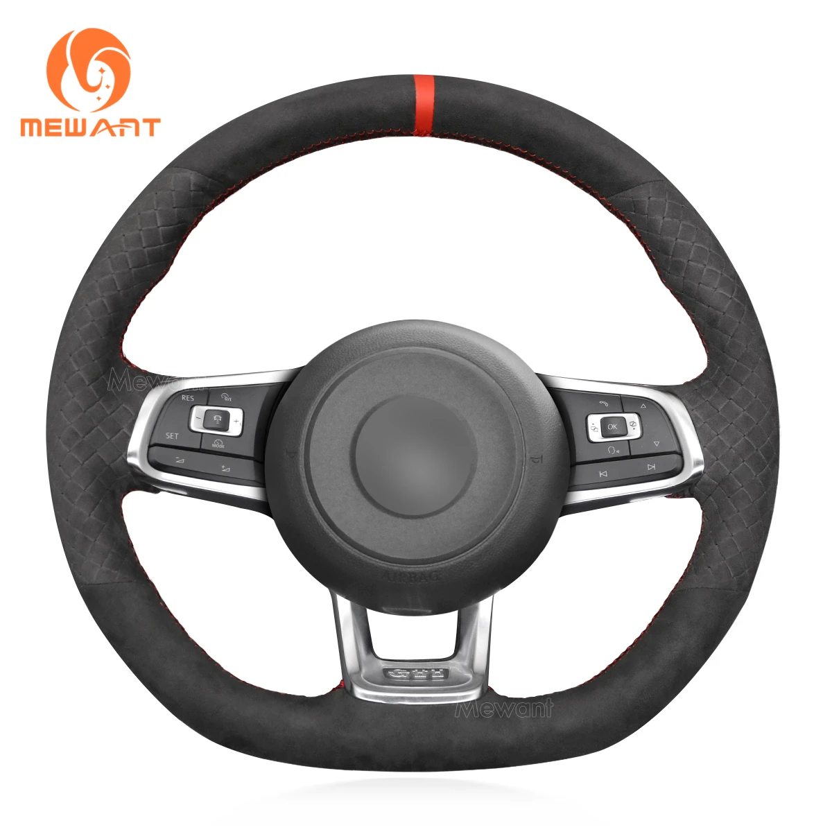 

MEWANT Alcantara Dark Gray Steering Wheel Cover for Volkswagen VW Golf GTI 7 GTD GTE 7 R 7 Polo (R-Line) Scirocco 2013-2021