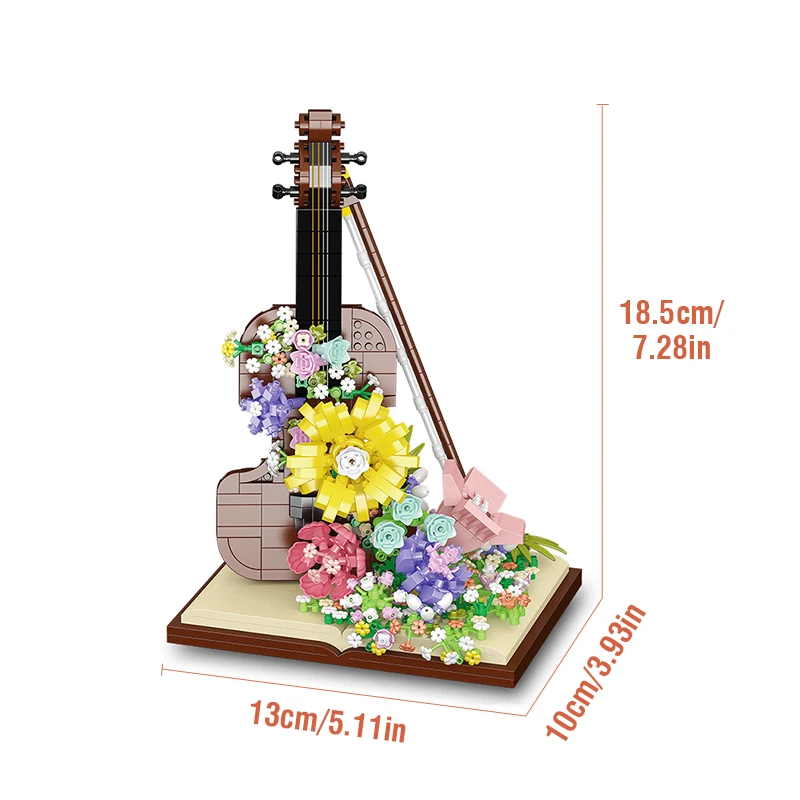 DIY Mini Piano Violin Building Blocks Set LED Light Instrument Rose Eternal Flower Waterfall Model Bricks Kids Toy Birthday Gift