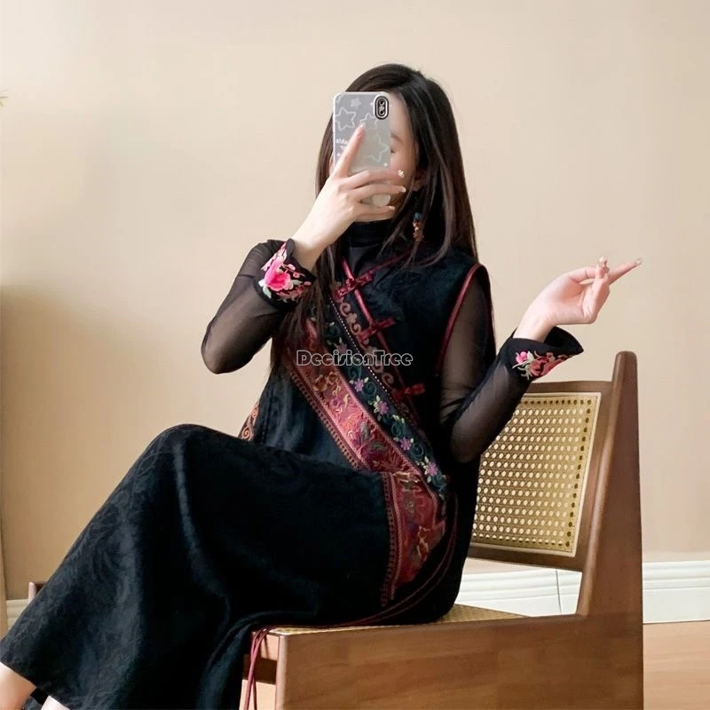 Original ethnic style jacquard cotton linen robe female embroidered retro national dress women't brethable spring/summer dress view 4