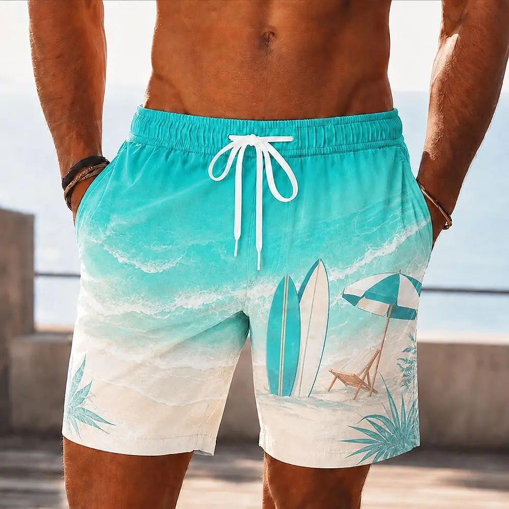 Men's Coconut Tree Ocean Shorts Board Shorts Mid Waist Hawaiian Daily Beach Vacation Wear Side Pockets Waist Designer Clothing