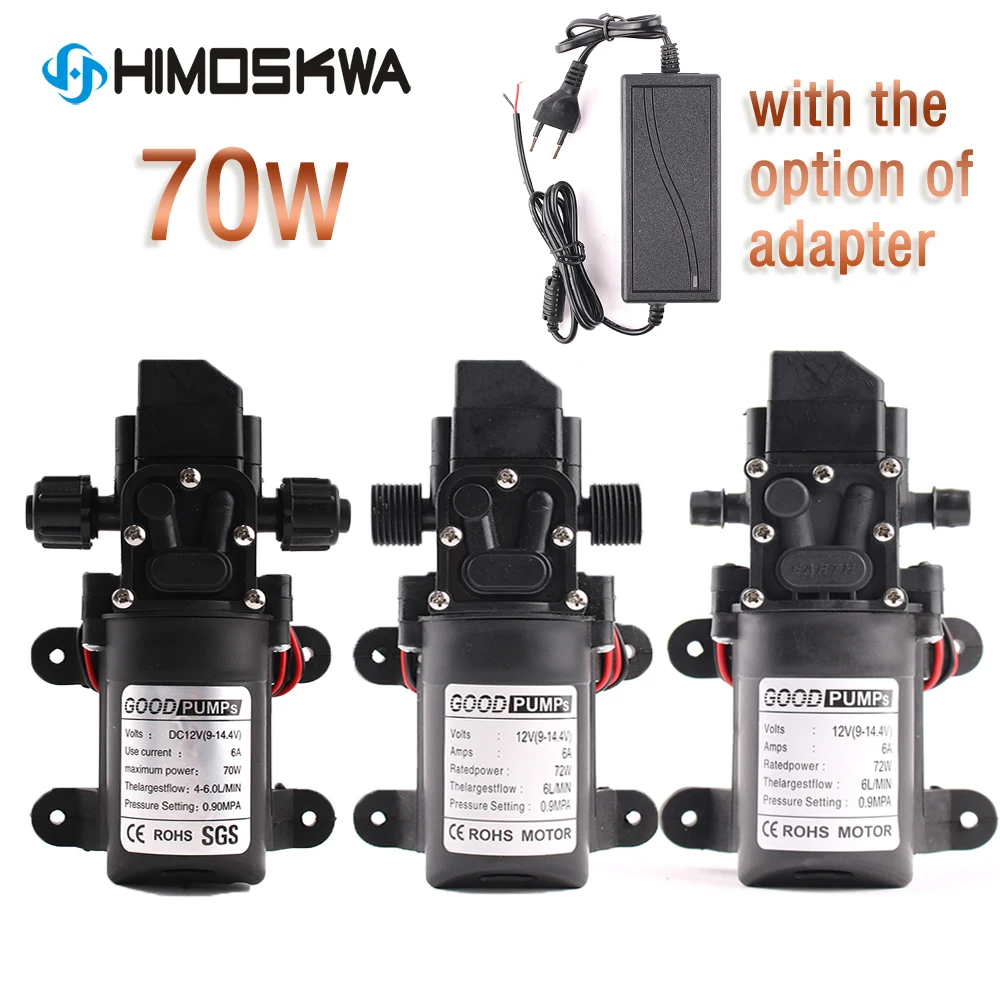 DC 12V 130PSI 6L/Min membrana wysokociśnieniowa pompa samozasysająca 70W 72W z zasilaczem ue 6A zasilacz rurowy 220V