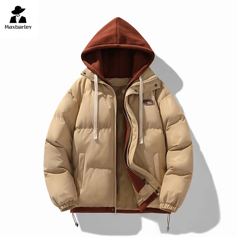 New Men's Winter Jacket Korean Trendy Thickened Fake 2-piece Hooded Bread Coat Women's Japanese-style Warm Cotton Padded Jacket