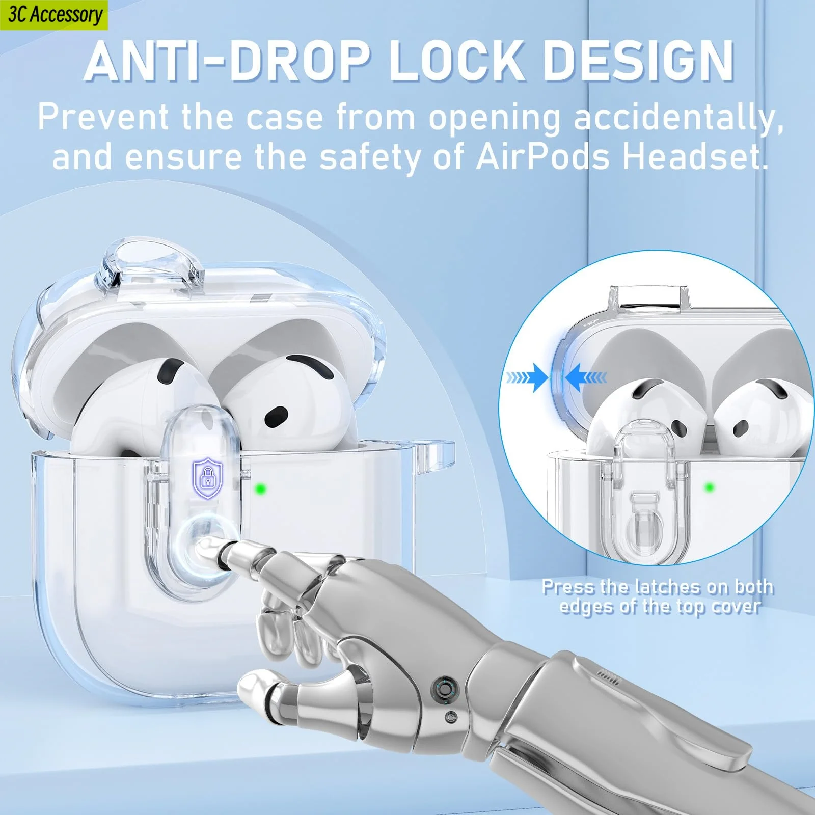 Чехол для airpods 4 Luxury【 Запираемый корпус】Плупрозрачный защитный набор для чистки чехла, совместимый с чехлом AirPods 4-го поколения