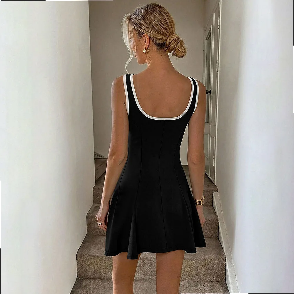 Summer Spring U Neck Sleeveless Tennis Dress Dresses Contrast Trim Slim Fit A Line Short Bodycon Jumpsuit Playsuit Overall