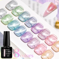 MEET ACROSS 7ml Glass Cat Magnetic Gel Nail Polish For Nails Glitter Semi-Transparent Nail Art Soak Off UV Gel Varnish Manicure