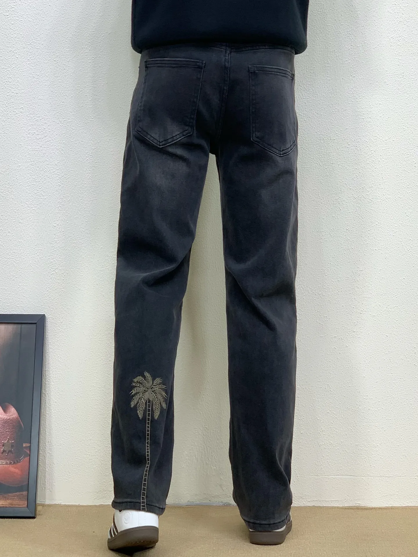 

American Sle Retro Embroidered Jeans Men's Spring Autumn New Trendy Casual Loose Straight Elastic Slimming Long Pants