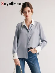 SuyaDream, Women Chic Shirts, 100%Silk Crepe De Chine, Single Breasted, Solid Blouses, 2024 Spring Summer Office Lady Top