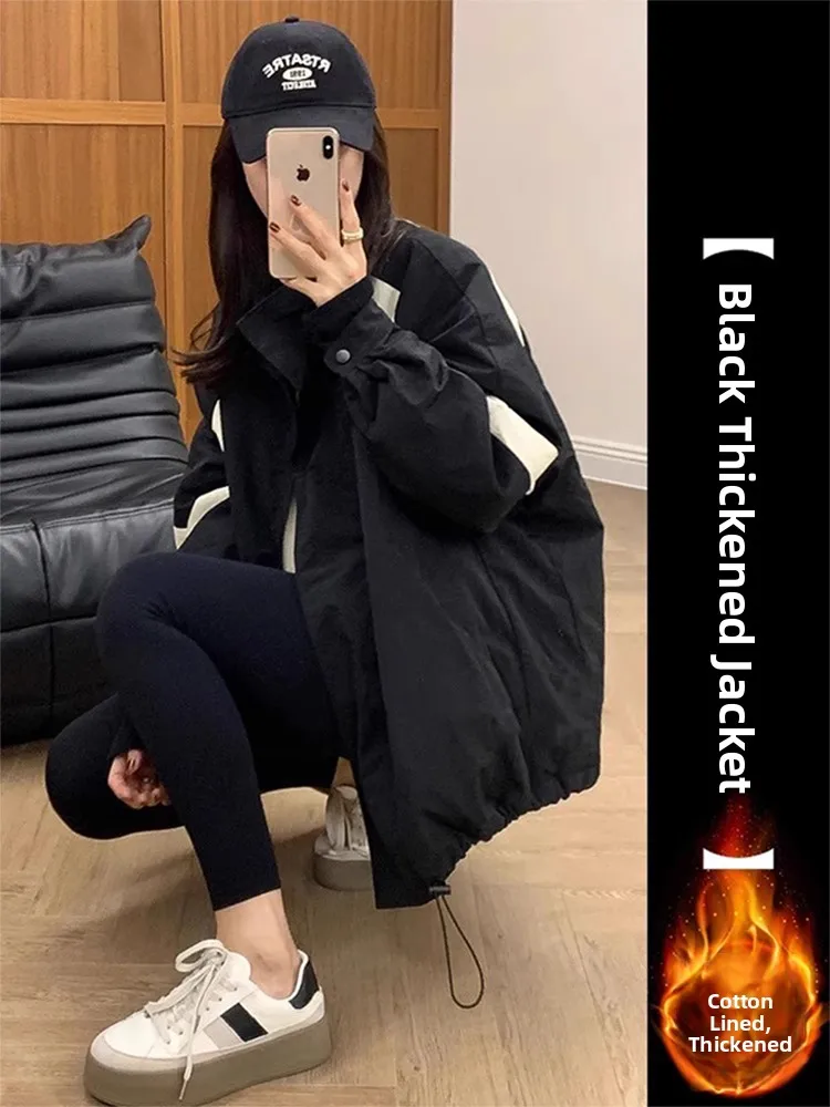 

Женская зимняя утепленная хлопковая куртка-бомбер в бейсбольном стиле, модная повседневная верхняя одежда, ветровка, укороченная, из полиэстера